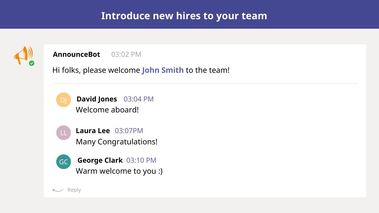 automate onboarding greetings for new hires in Teams